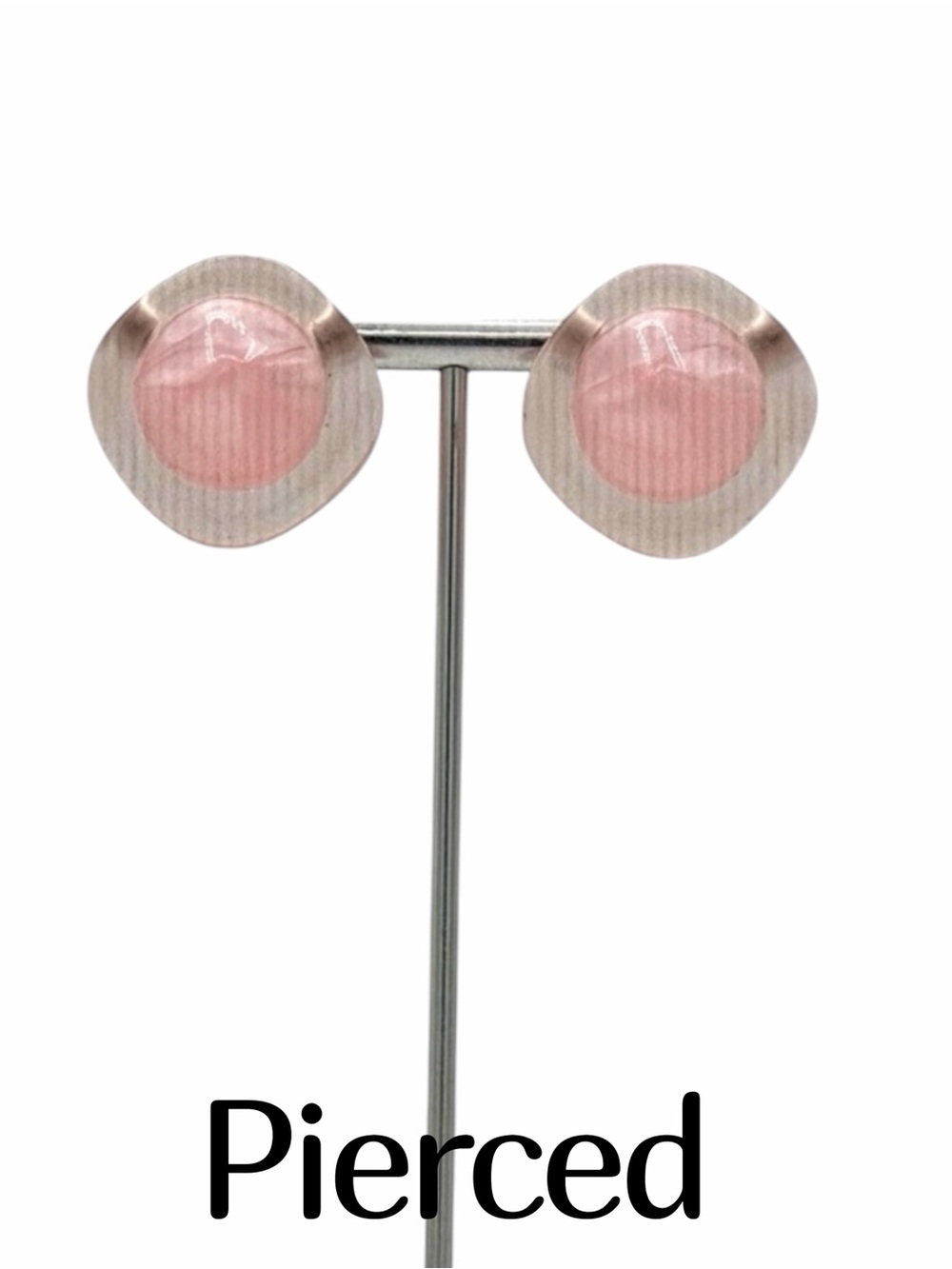Vintage 1987 Avon "Tea Rose" Pierced Earrings Frosted Pink Lucite Retro Jewelry